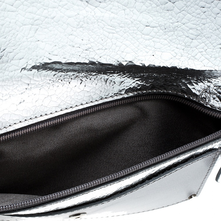 Pre Owned Jimmy Choo Metallic Silver/Grey Leather Clutch