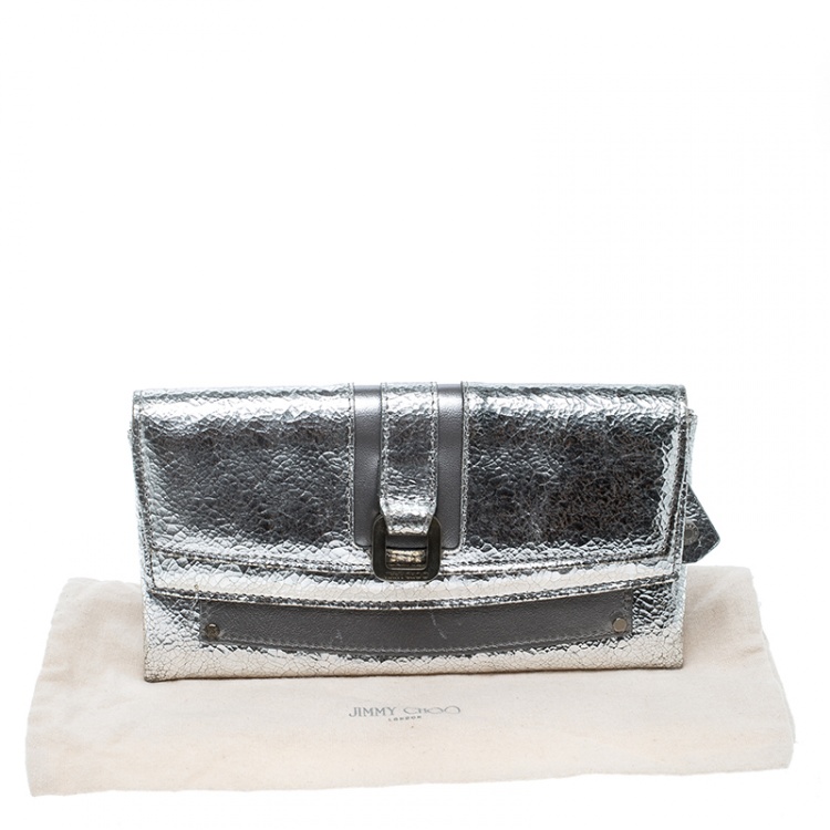 Pre Owned Jimmy Choo Metallic Silver/Grey Leather Clutch
