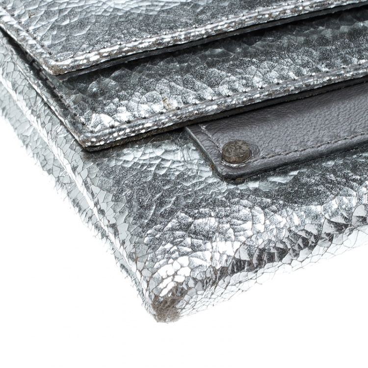 Pre Owned Jimmy Choo Metallic Silver/Grey Leather Clutch