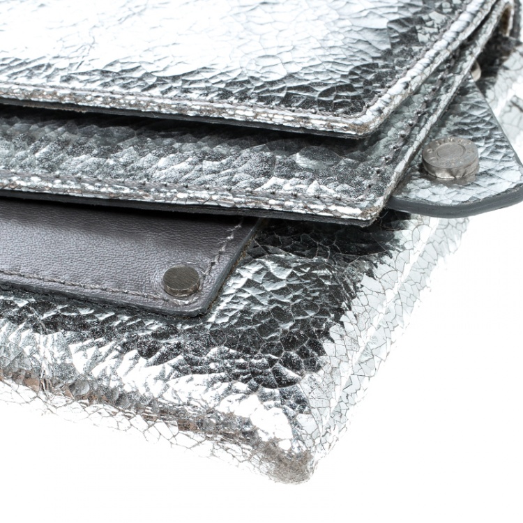 Pre Owned Jimmy Choo Metallic Silver/Grey Leather Clutch