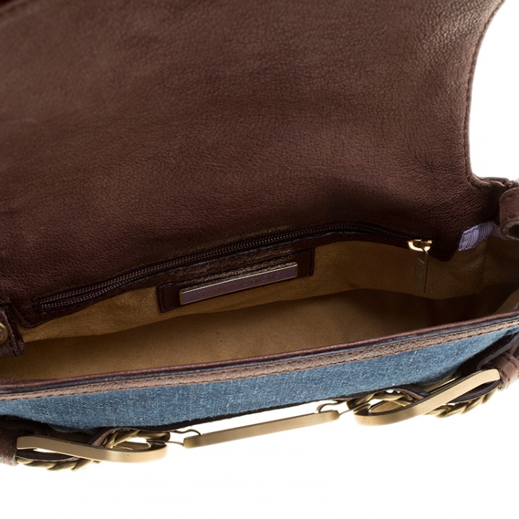 Pre Owned Jimmy Choo Blue/Brown Denim and Leather Shoulder Bag
