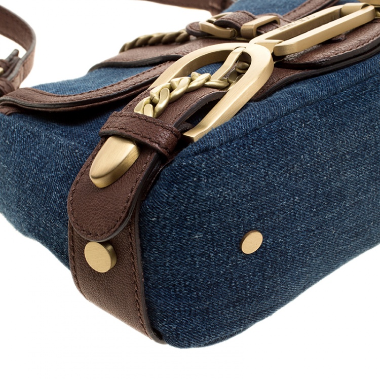 Pre Owned Jimmy Choo Blue/Brown Denim and Leather Shoulder Bag