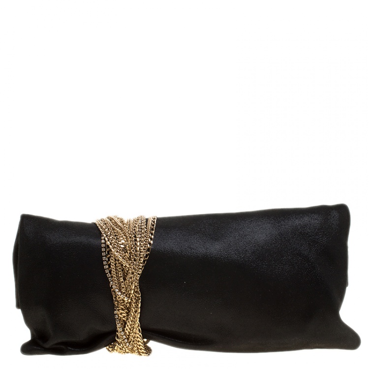 Pre Owned Jimmy Choo Black Shimmering Leather Chandra Clutch