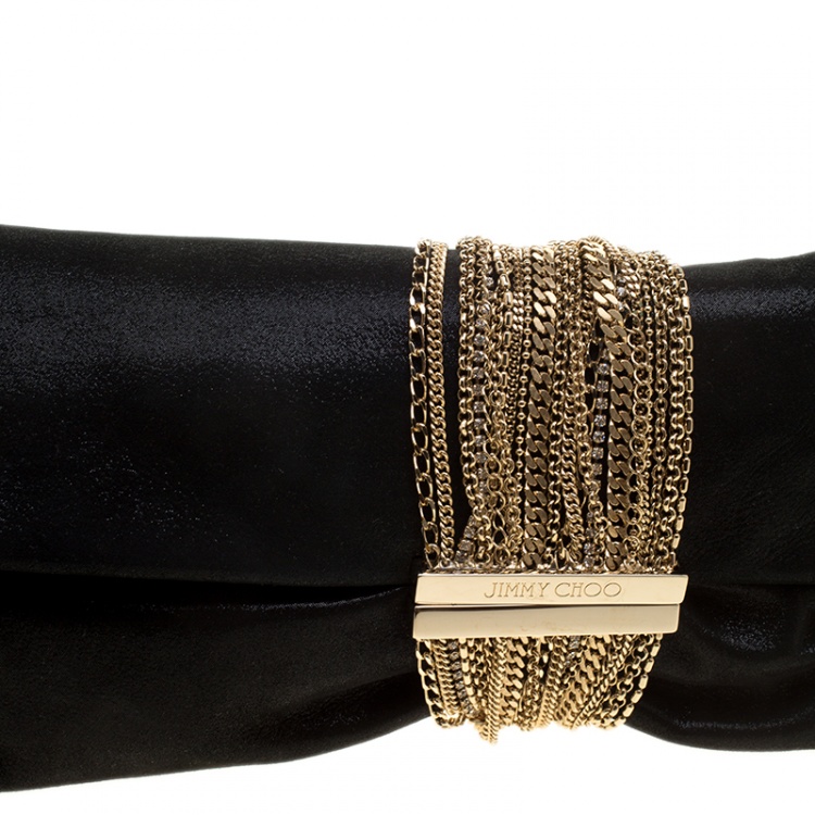 Pre Owned Jimmy Choo Black Shimmering Leather Chandra Clutch