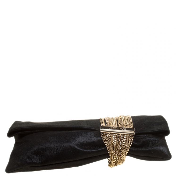 Pre Owned Jimmy Choo Black Shimmering Leather Chandra Clutch
