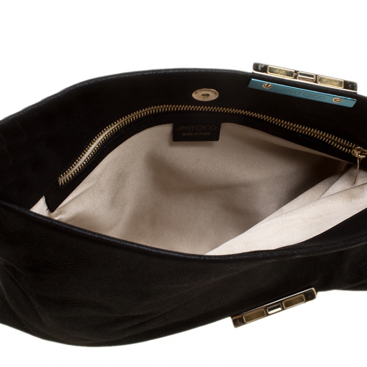 Pre Owned Jimmy Choo Black Shimmering Leather Chandra Clutch