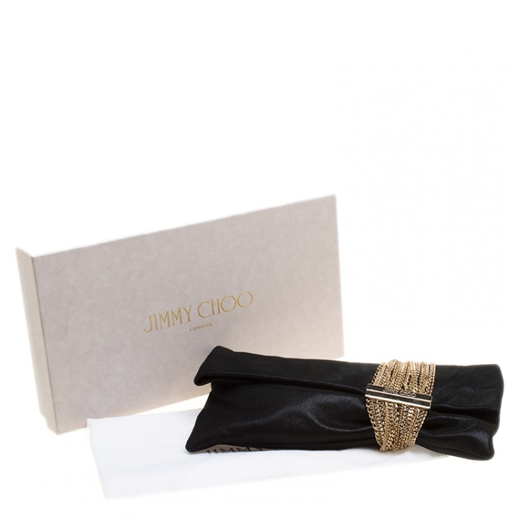 Pre Owned Jimmy Choo Black Shimmering Leather Chandra Clutch