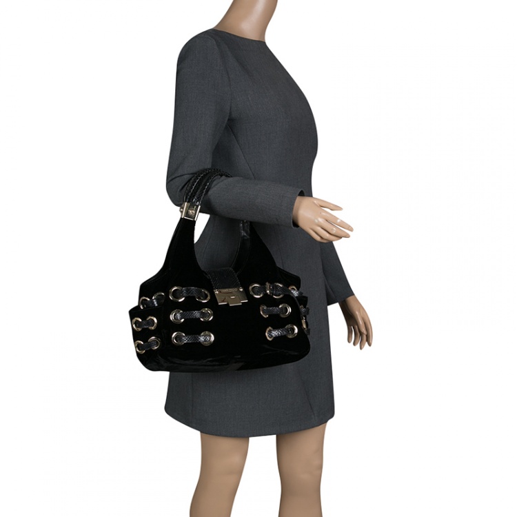 Pre Owned Jimmy Choo Black Velvet Riki Shoulder Bag