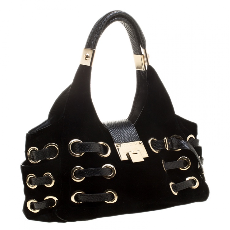 Pre Owned Jimmy Choo Black Velvet Riki Shoulder Bag