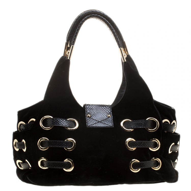 Pre Owned Jimmy Choo Black Velvet Riki Shoulder Bag