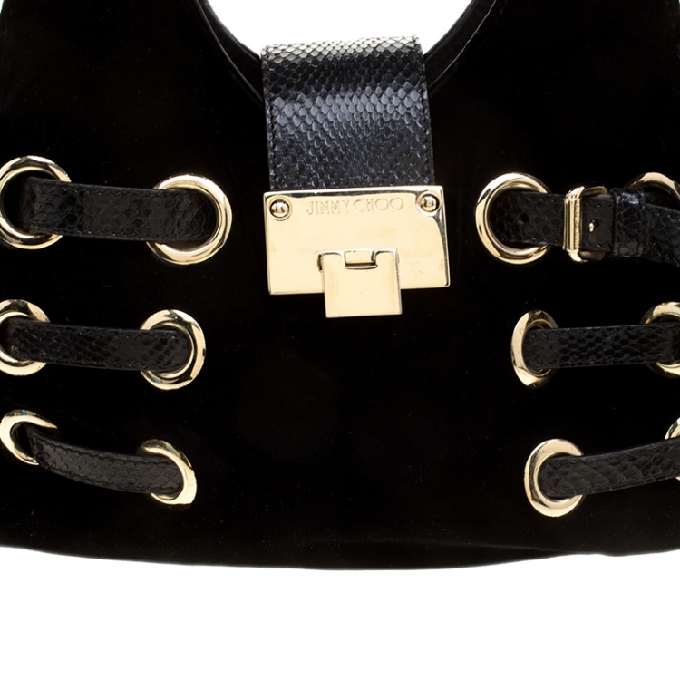 Pre Owned Jimmy Choo Black Velvet Riki Shoulder Bag