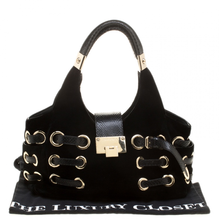 Pre Owned Jimmy Choo Black Velvet Riki Shoulder Bag