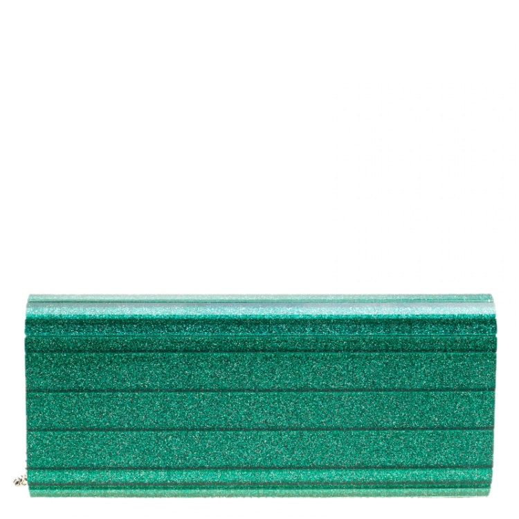Pre Owned Jimmy Choo Green Glitter Acrylic Sweetie Clutch