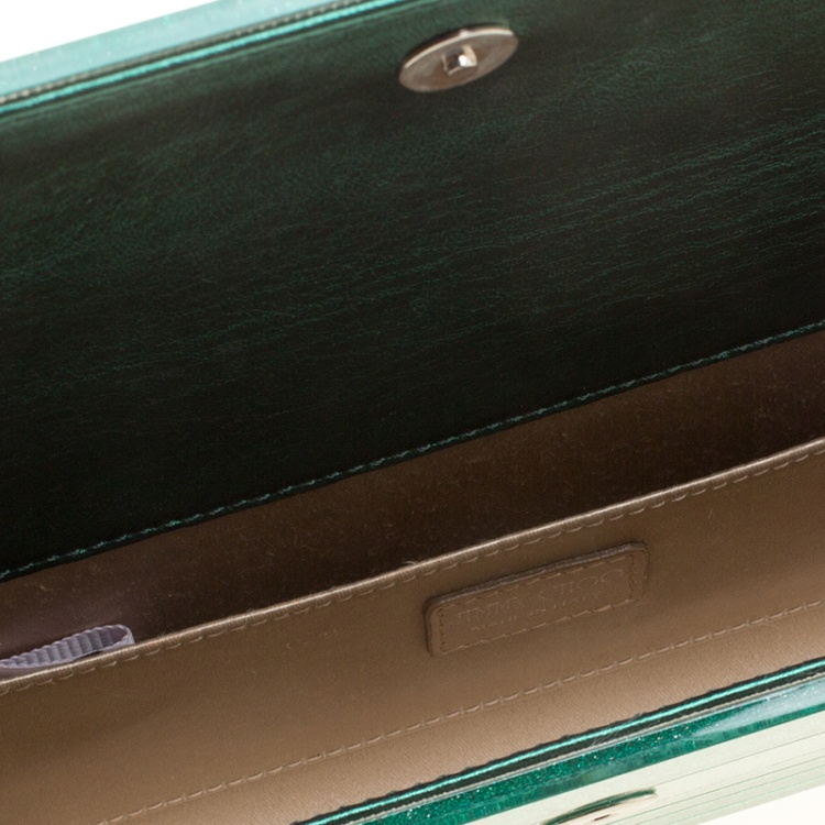 Pre Owned Jimmy Choo Green Glitter Acrylic Sweetie Clutch