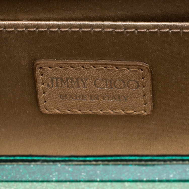 Pre Owned Jimmy Choo Green Glitter Acrylic Sweetie Clutch