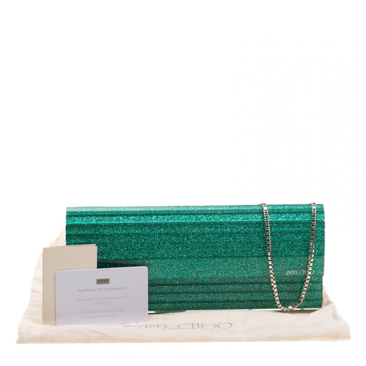 Pre Owned Jimmy Choo Green Glitter Acrylic Sweetie Clutch