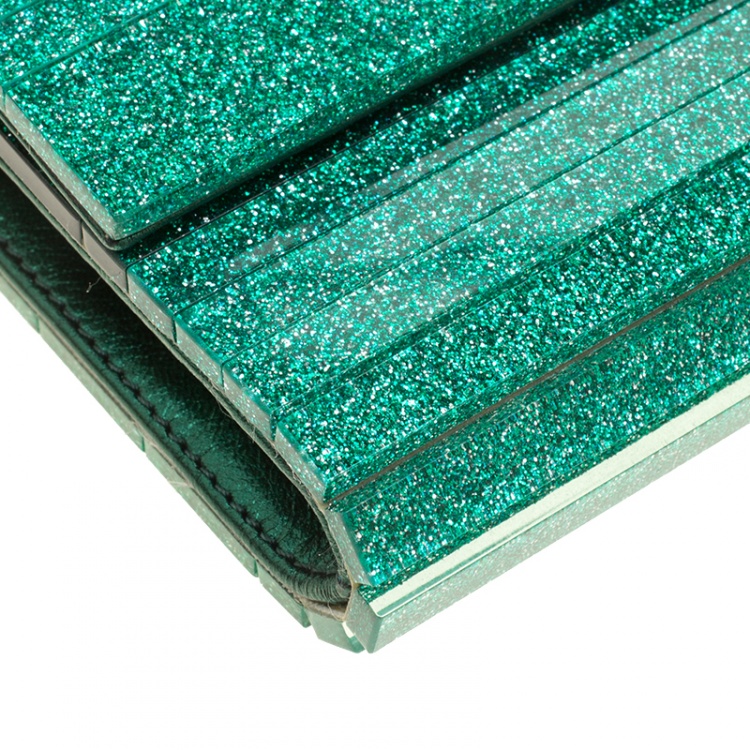 Pre Owned Jimmy Choo Green Glitter Acrylic Sweetie Clutch