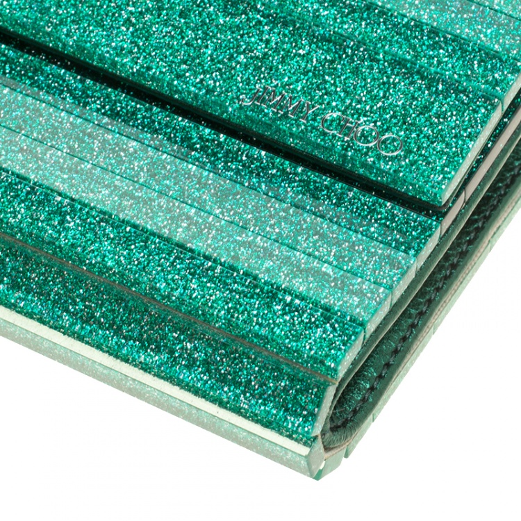 Pre Owned Jimmy Choo Green Glitter Acrylic Sweetie Clutch