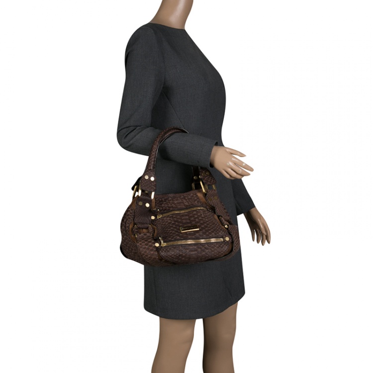 Pre Owned Jimmy Choo Brown Python and Suede Mahala Satchel