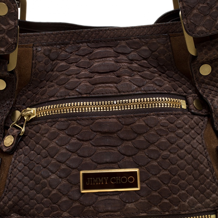 Pre Owned Jimmy Choo Brown Python and Suede Mahala Satchel