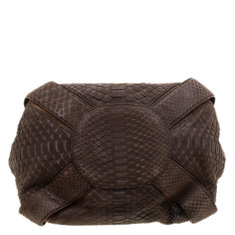 Pre Owned Jimmy Choo Brown Python and Suede Mahala Satchel