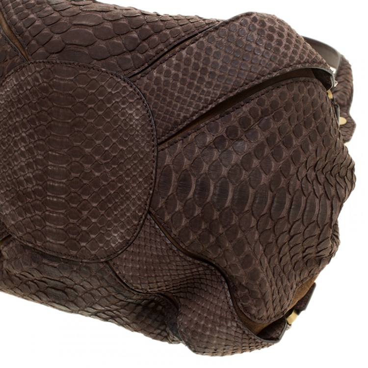 Pre Owned Jimmy Choo Brown Python and Suede Mahala Satchel