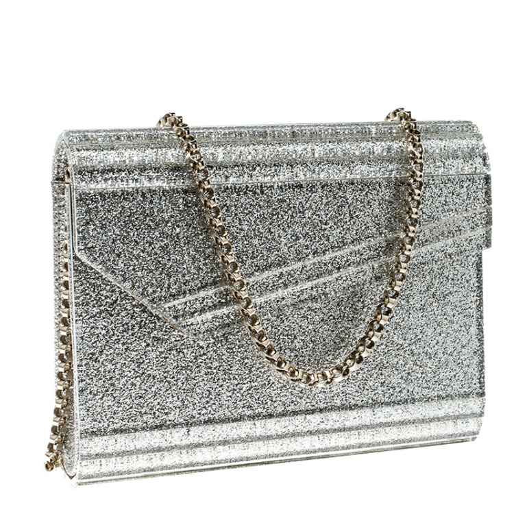 مملوكة مسبقًا Jimmy Choo Silver Glitter Acrylic Candy Clutch Bag