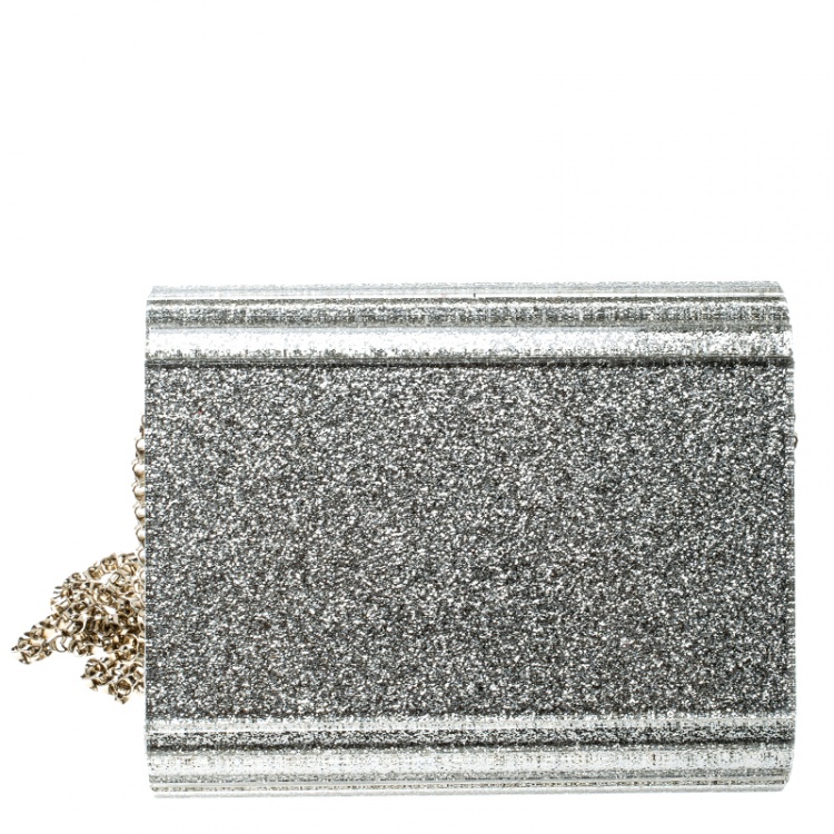 مملوكة مسبقًا Jimmy Choo Silver Glitter Acrylic Candy Clutch Bag
