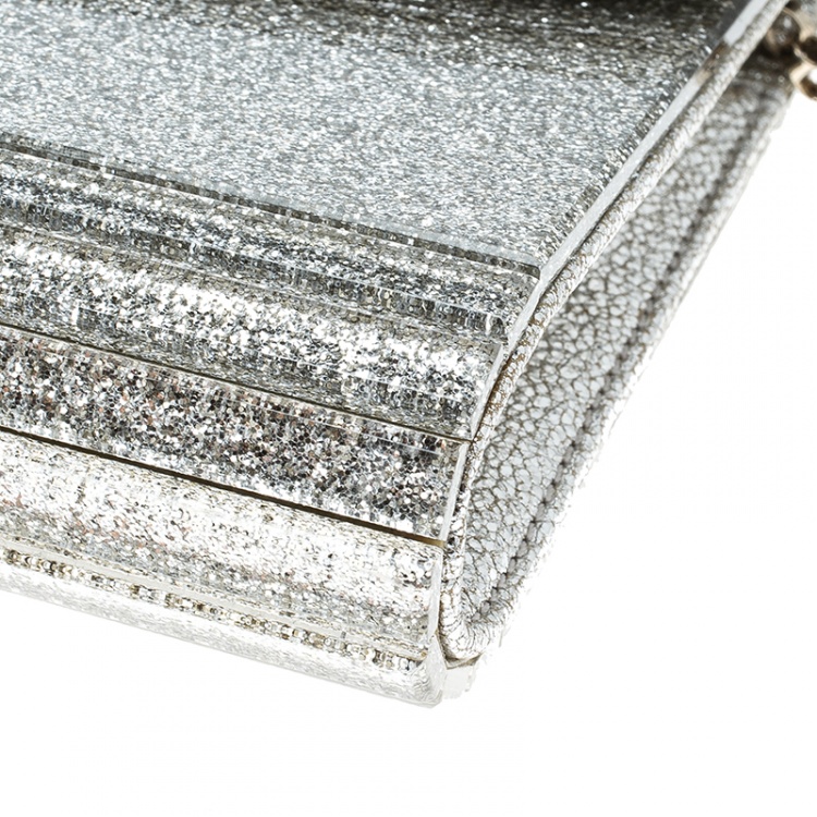 مملوكة مسبقًا Jimmy Choo Silver Glitter Acrylic Candy Clutch Bag