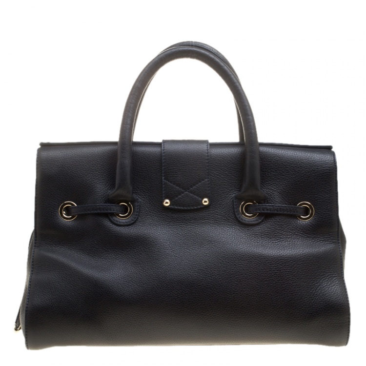 Pre Owned Jimmy Choo Navy Blue Grainy Leather Rosalie Top Handle