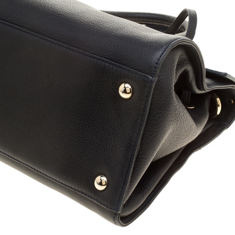 Pre Owned Jimmy Choo Navy Blue Grainy Leather Rosalie Top Handle