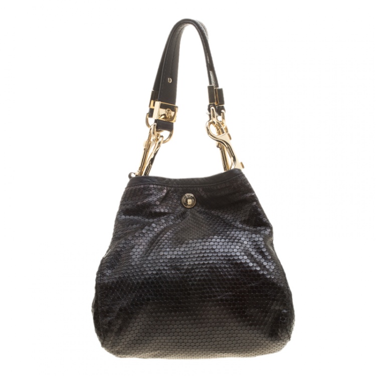 Pre Owned Jimmy Choo Metallic Black Leather Lohla Jayne Tote