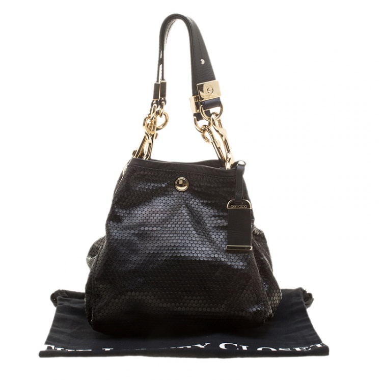 Pre Owned Jimmy Choo Metallic Black Leather Lohla Jayne Tote