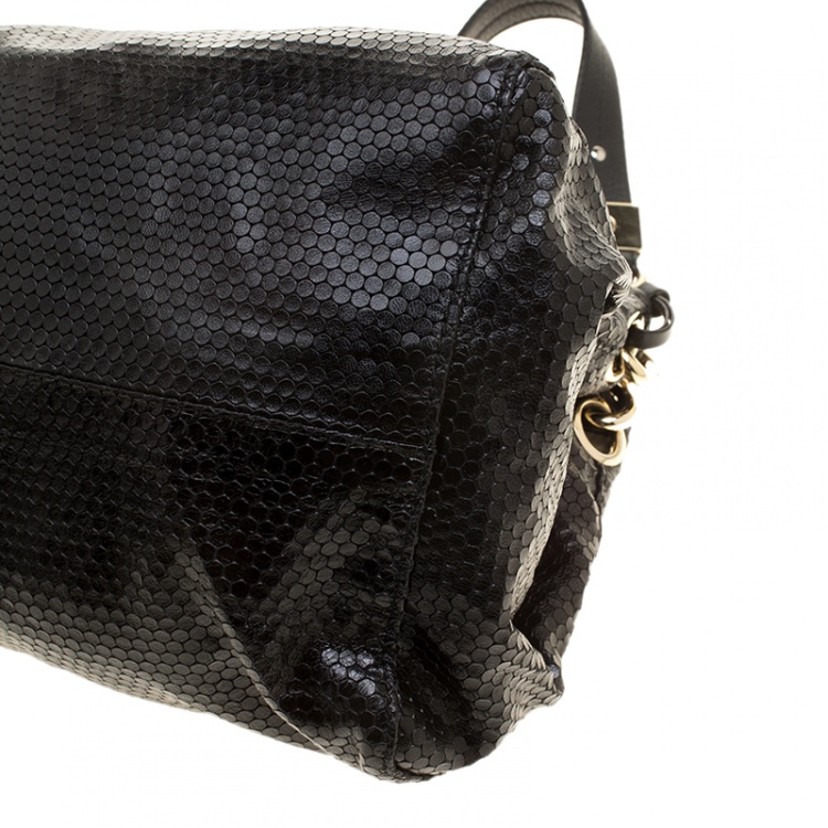 Pre Owned Jimmy Choo Metallic Black Leather Lohla Jayne Tote