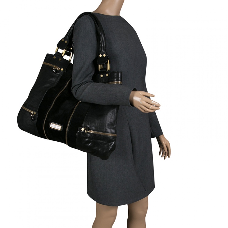 Pre Owned Jimmy Choo Black Leather/Suede Large Mona Tote
