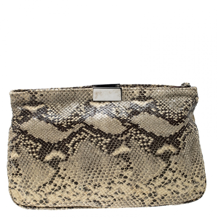Pre Owned Jimmy Choo Beige Python Star Studded Clutch