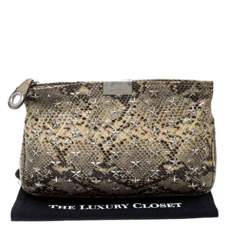 Pre Owned Jimmy Choo Beige Python Star Studded Clutch
