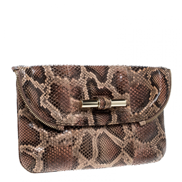 Pre Owned Jimmy Choo Brown Python Jasmine Clutch