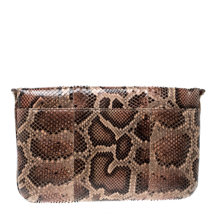 Pre Owned Jimmy Choo Brown Python Jasmine Clutch