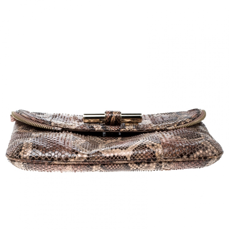 Pre Owned Jimmy Choo Brown Python Jasmine Clutch
