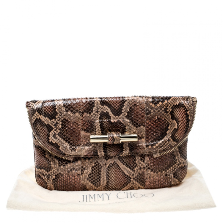 Pre Owned Jimmy Choo Brown Python Jasmine Clutch