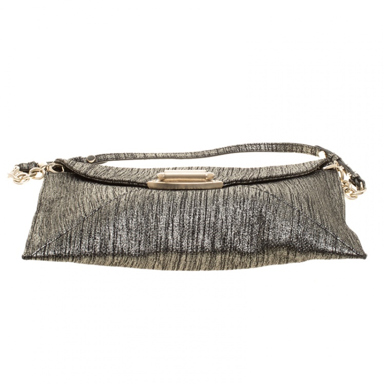Pre Owned Jimmy Choo Mettalic Shimmering Canvas Envelope Chain Clutch
