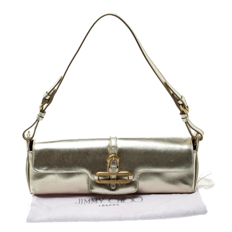 Pre Owned Jimmy Choo Light Gold Leather Shoulder Bag