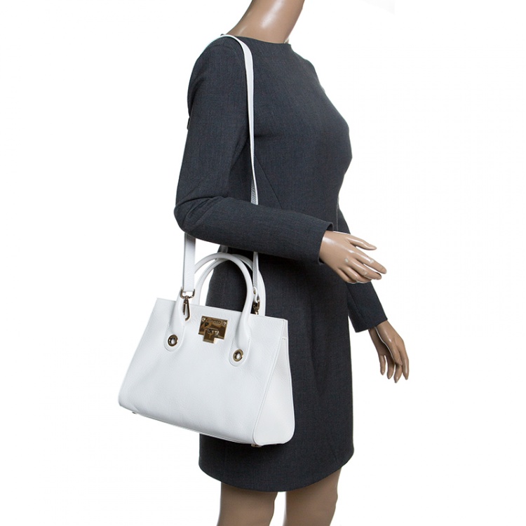 Pre Owned Jimmy Choo White Leather Medium Riley Tote