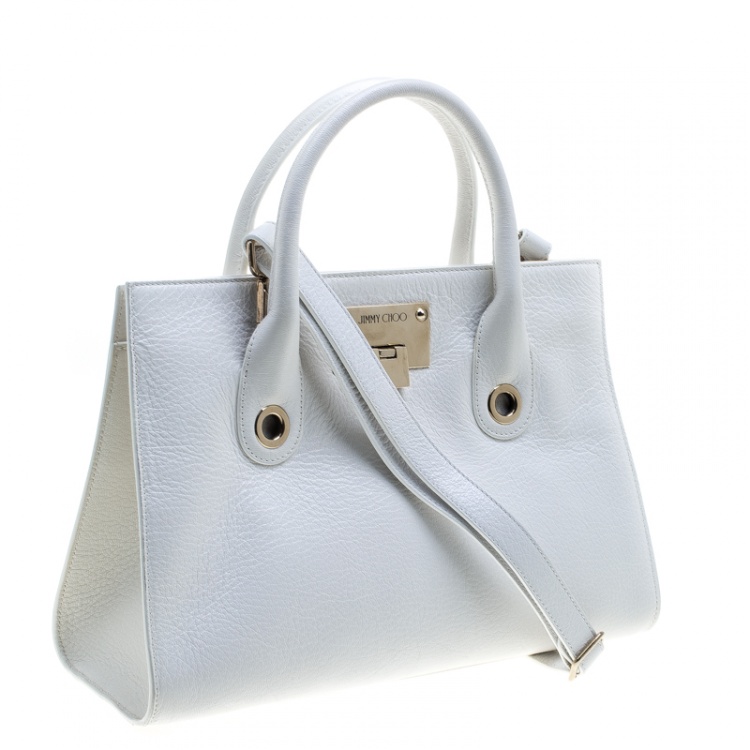 Pre Owned Jimmy Choo White Leather Medium Riley Tote