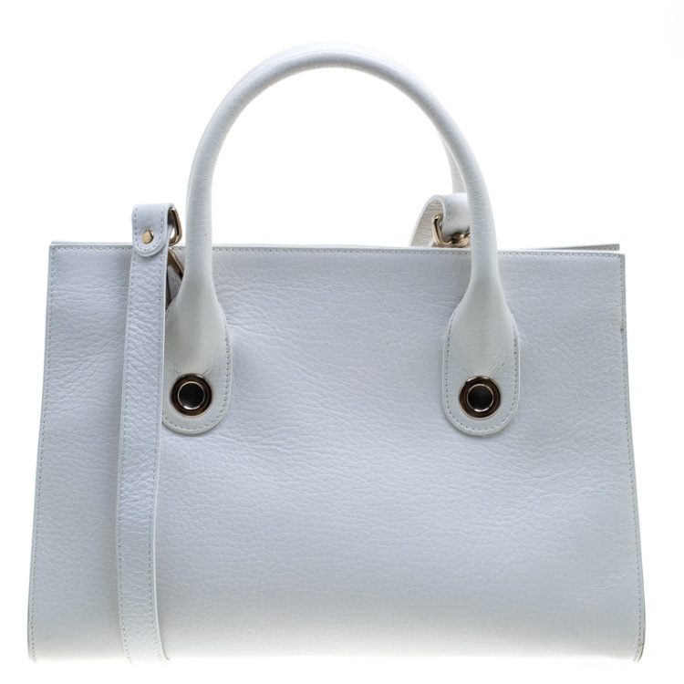 Pre Owned Jimmy Choo White Leather Medium Riley Tote