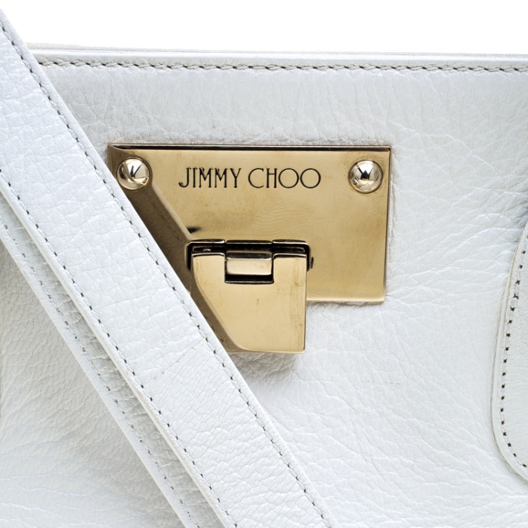 Pre Owned Jimmy Choo White Leather Medium Riley Tote
