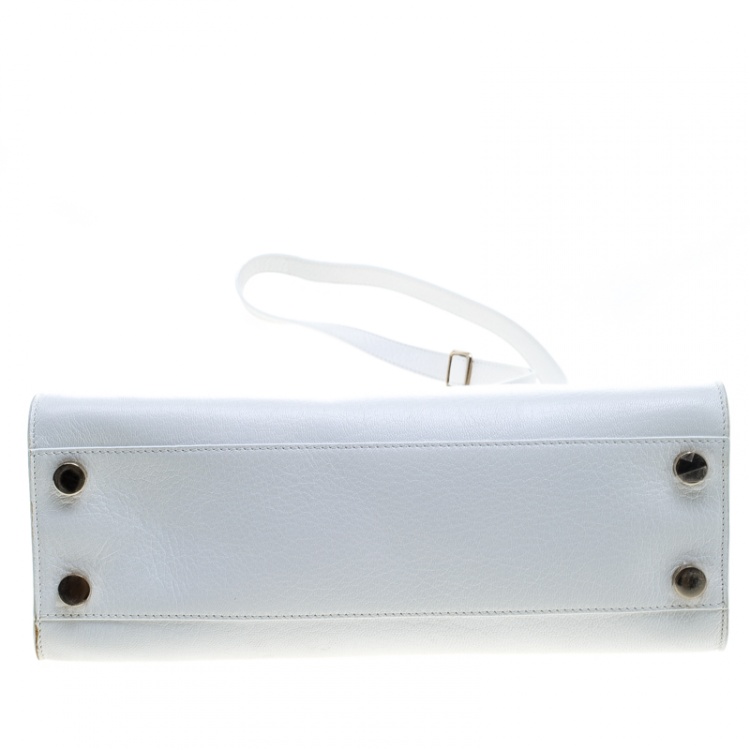 Pre Owned Jimmy Choo White Leather Medium Riley Tote