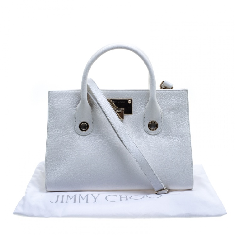 Pre Owned Jimmy Choo White Leather Medium Riley Tote