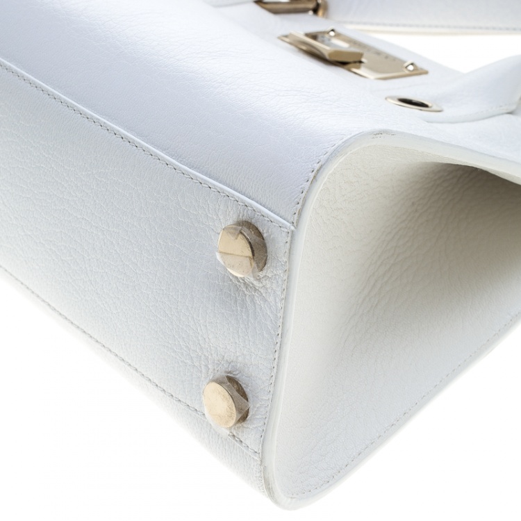 Pre Owned Jimmy Choo White Leather Medium Riley Tote